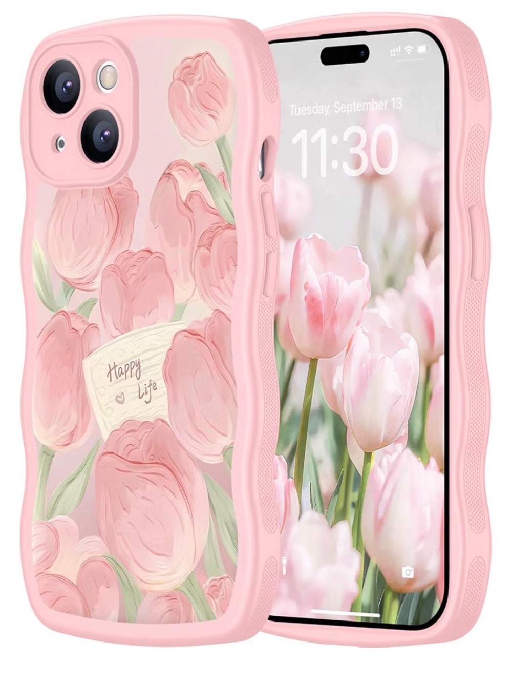 NIB - Pink Tulip Protective iPhone 15 Case with Floral Design